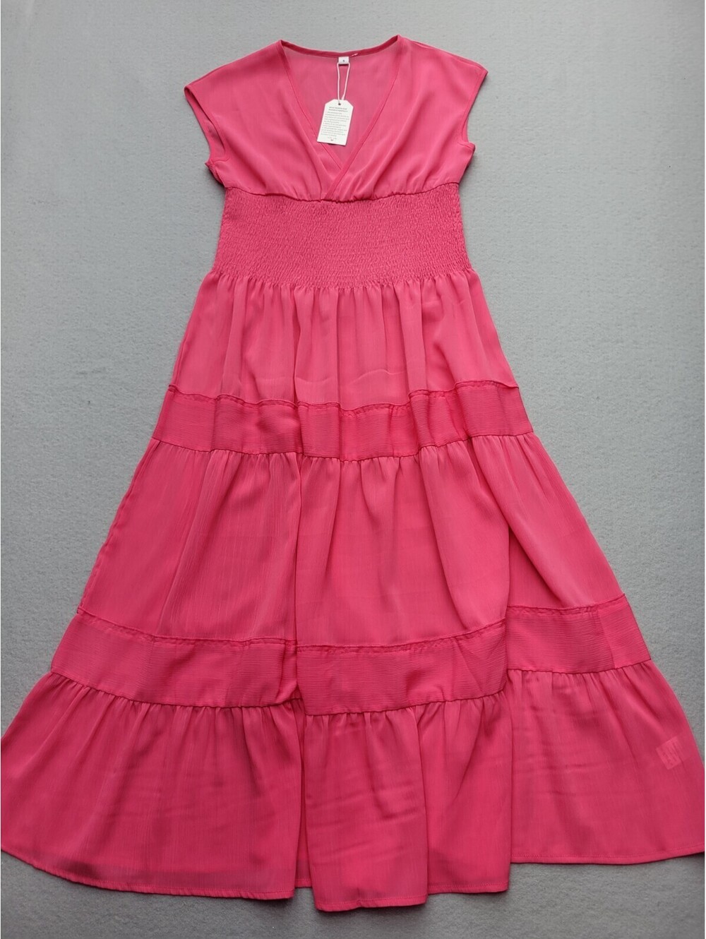 Made with Love Women's Dress Medium Pink Empire Maxi Sleeveless Striped Smocked